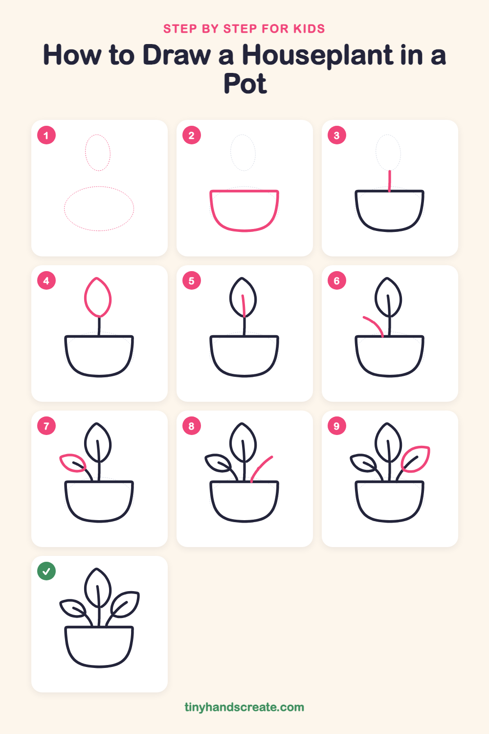 How to draw a houseplant in a pot step by step for kids