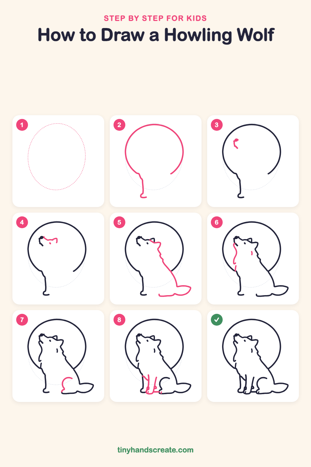 How to draw a howling wolf step by step for kids