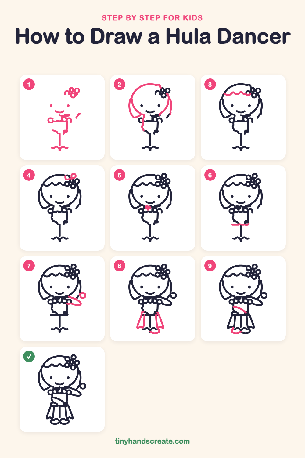 How to draw a hula dancer step by step for kids