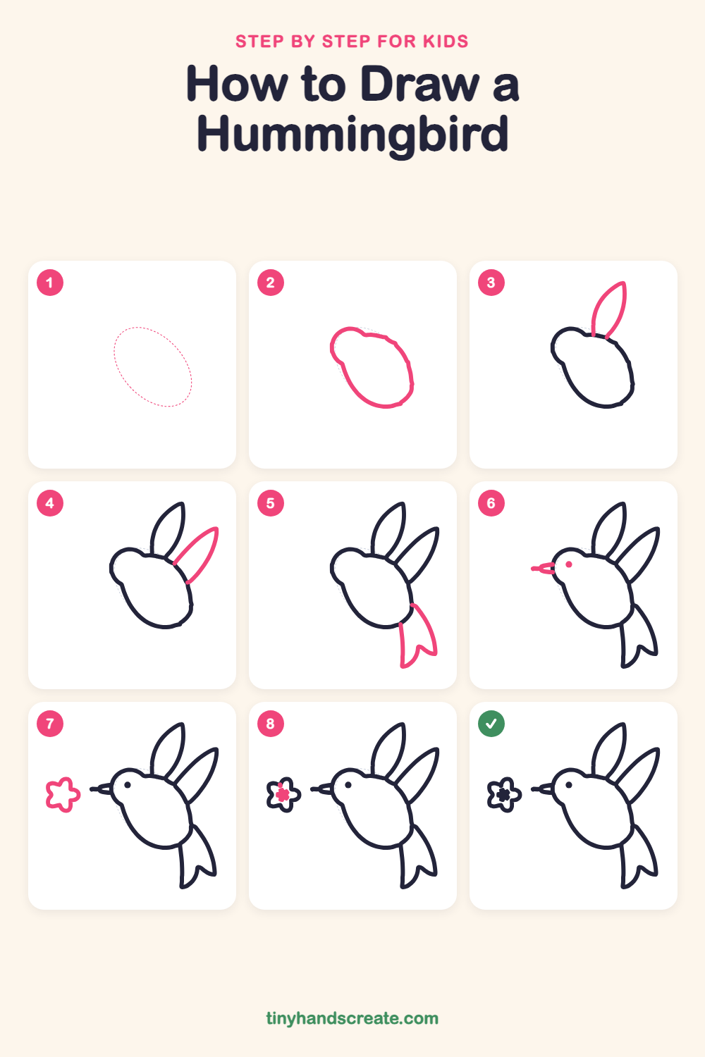 How to draw a hummingbird step by step for kids