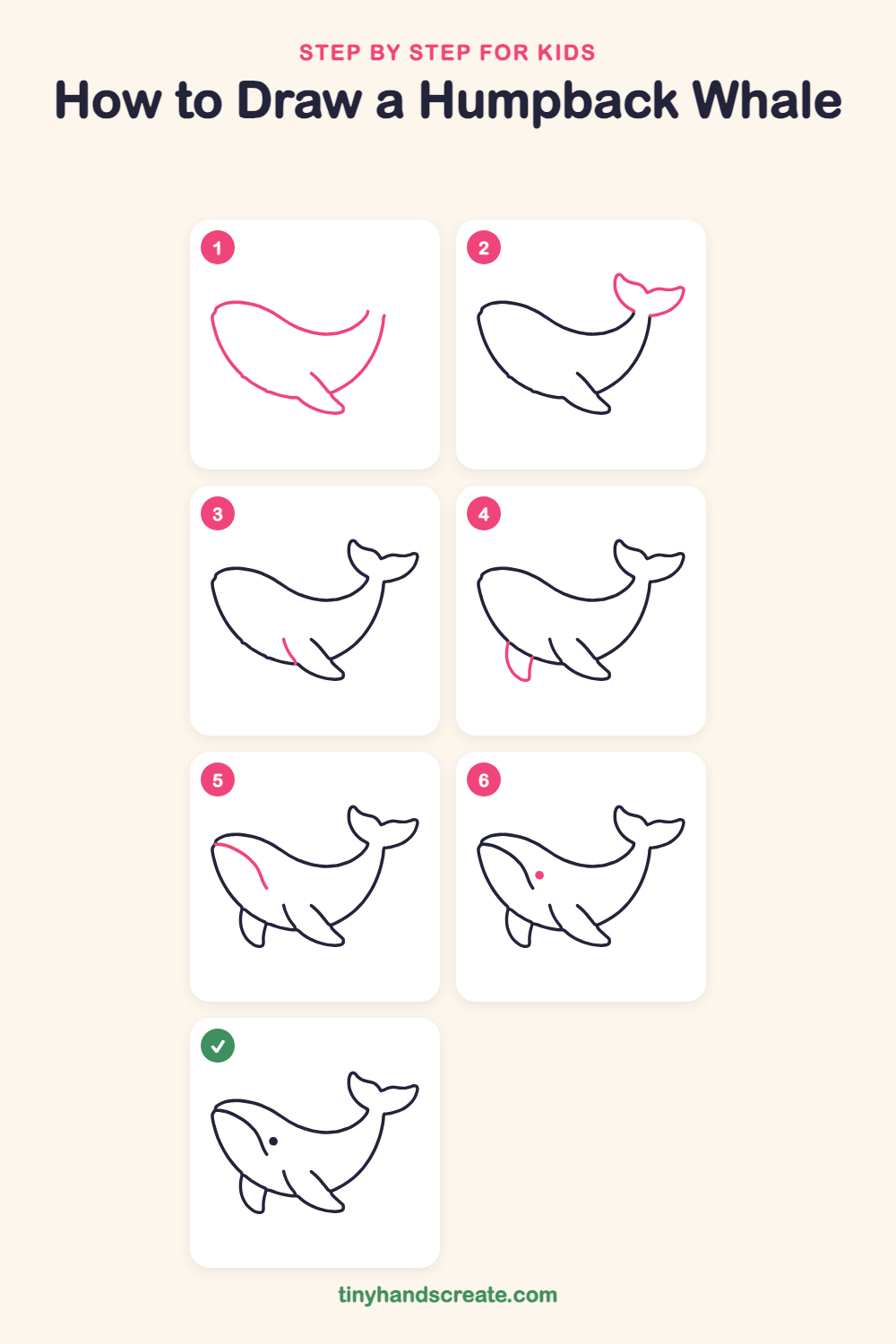 How to draw a humpback whale step by step for kids