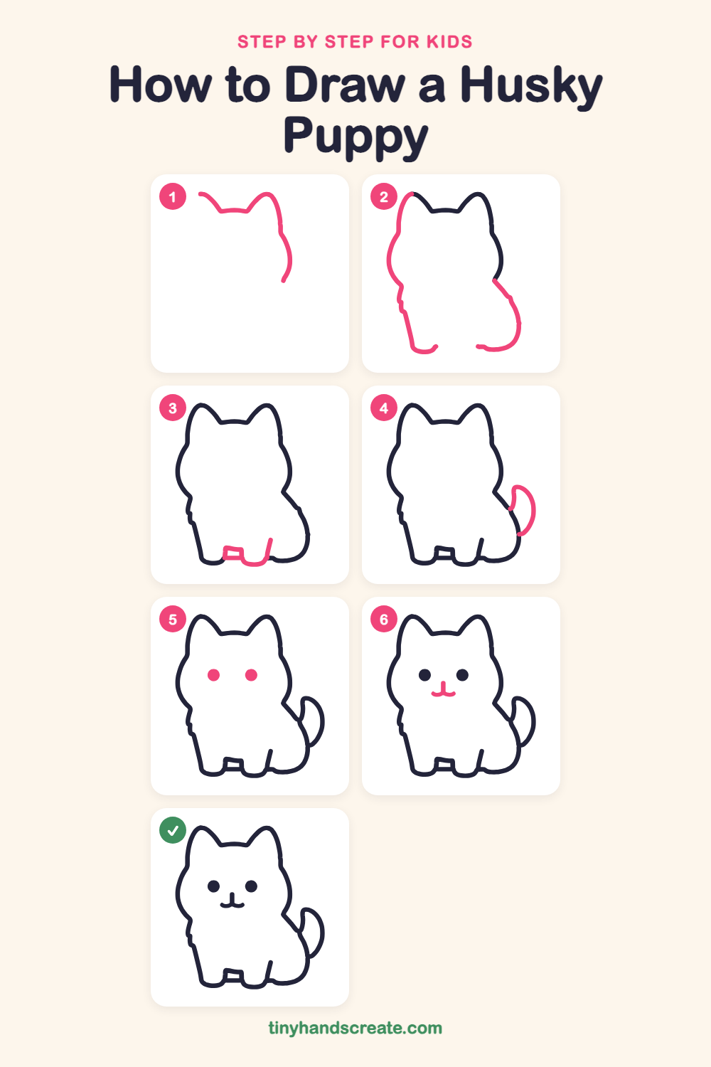 How to draw a husky puppy step by step for kids