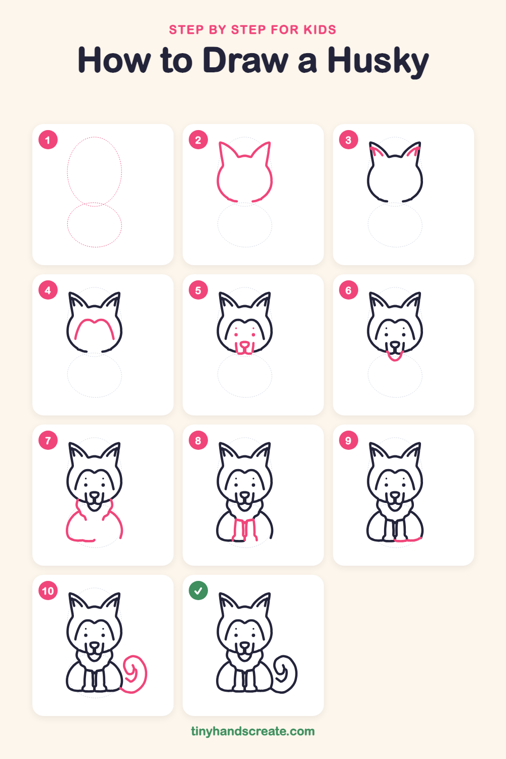 How to draw a husky step by step for kids