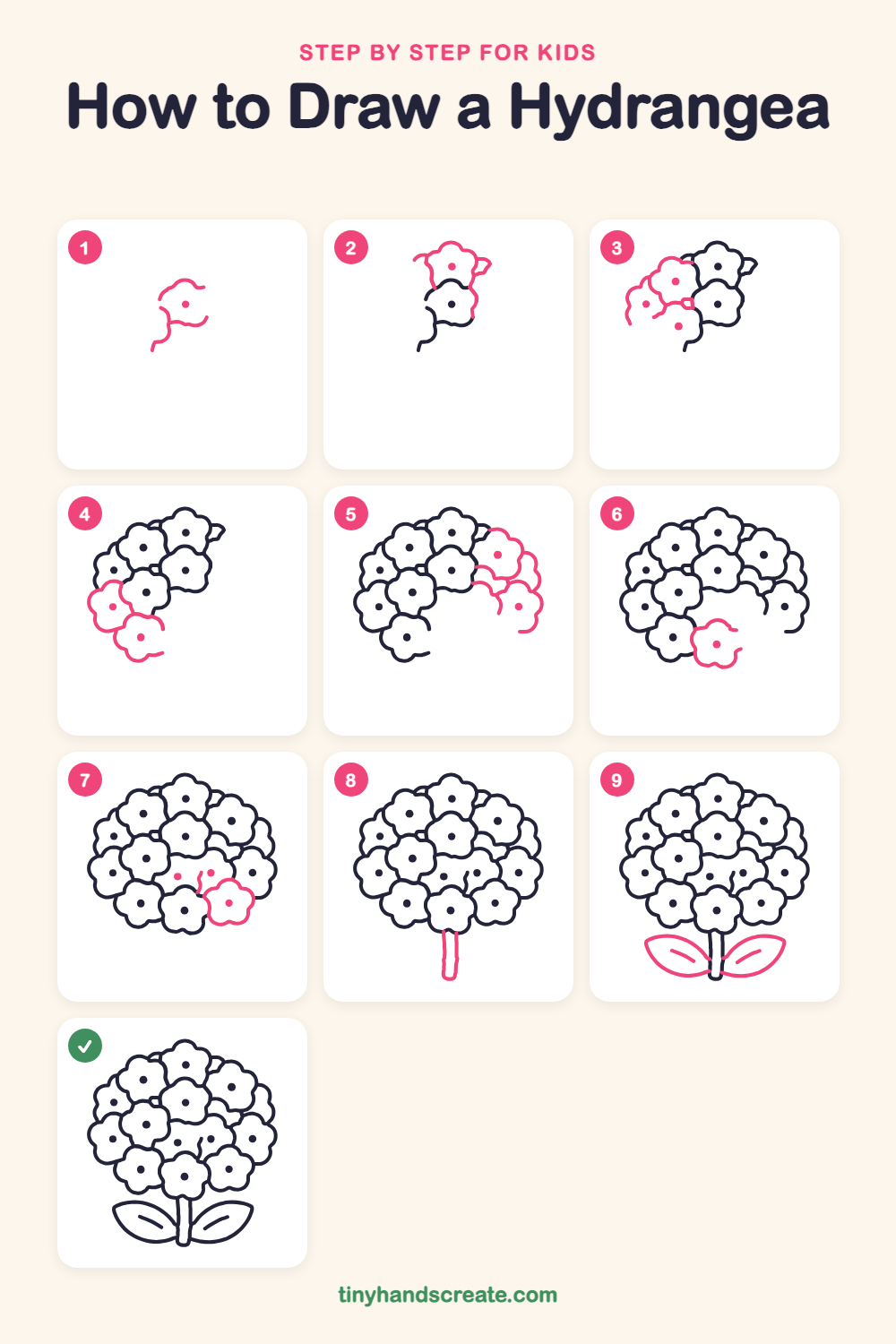 How to draw a hydrangea step by step for kids