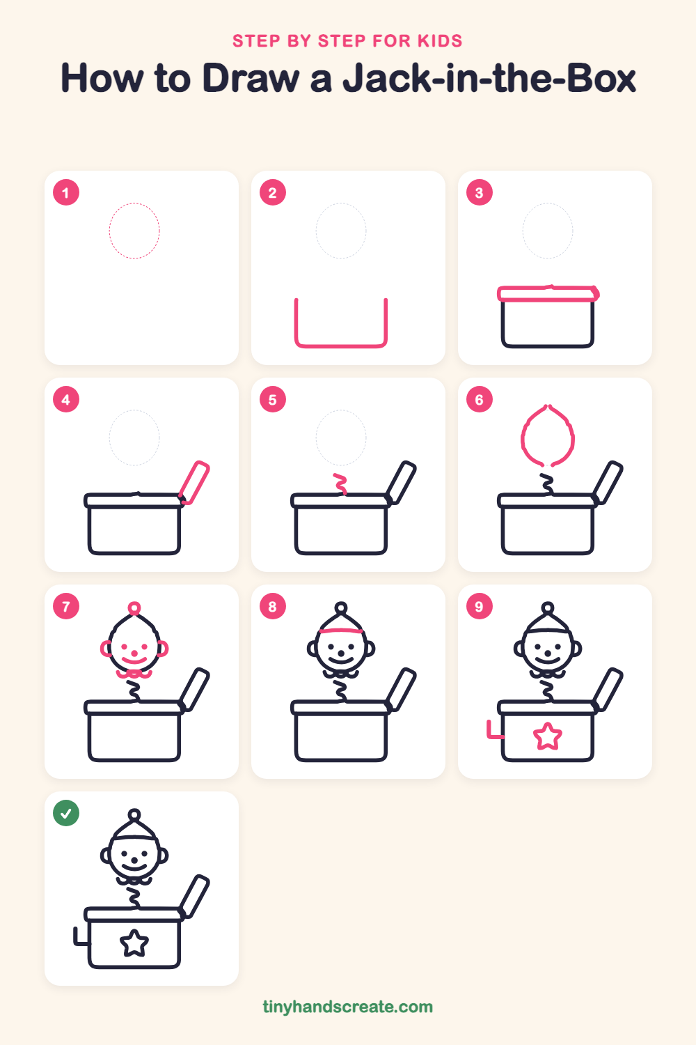 How to draw a jack-in-the-box step by step for kids