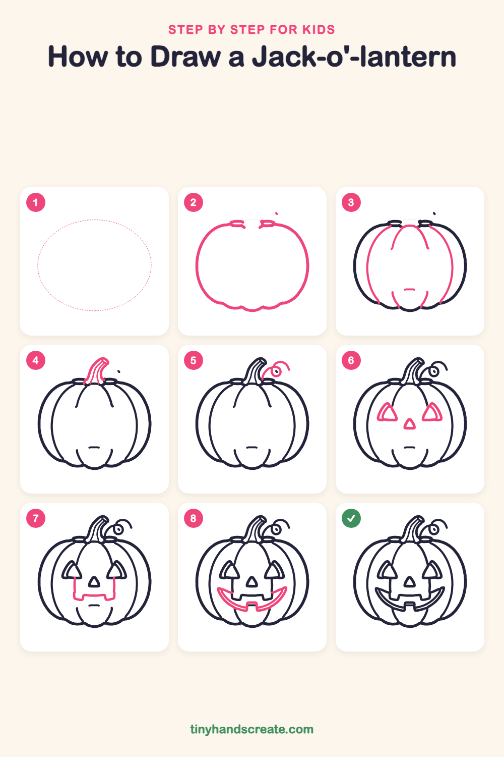 How to draw a jack-o'-lantern step by step for kids