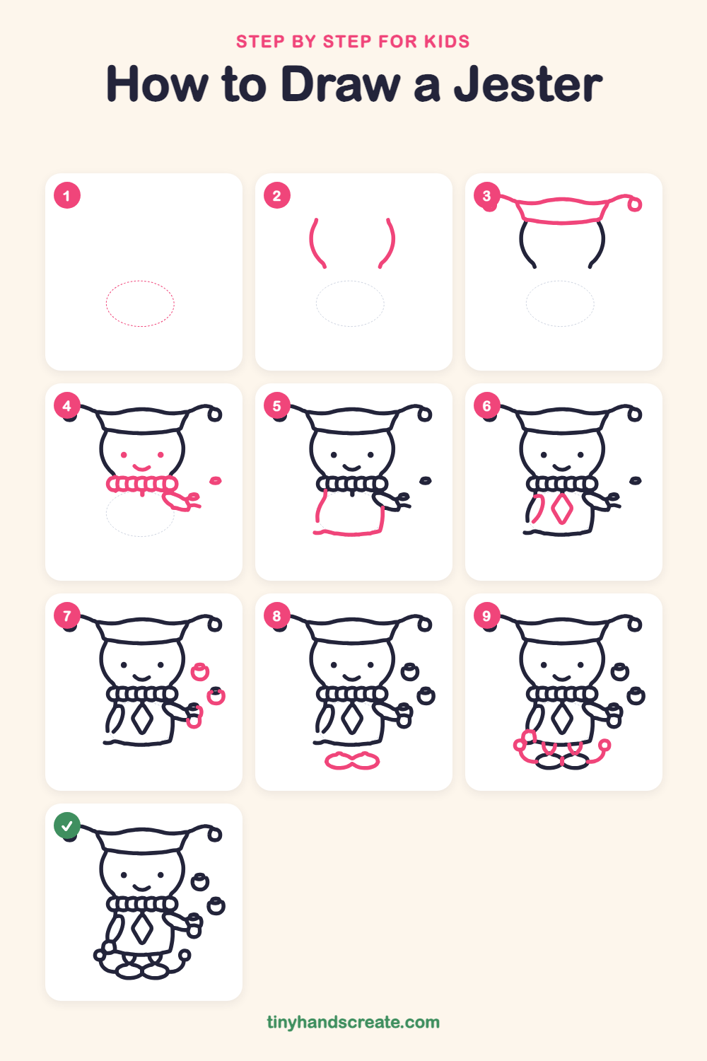 How to draw a jester step by step for kids