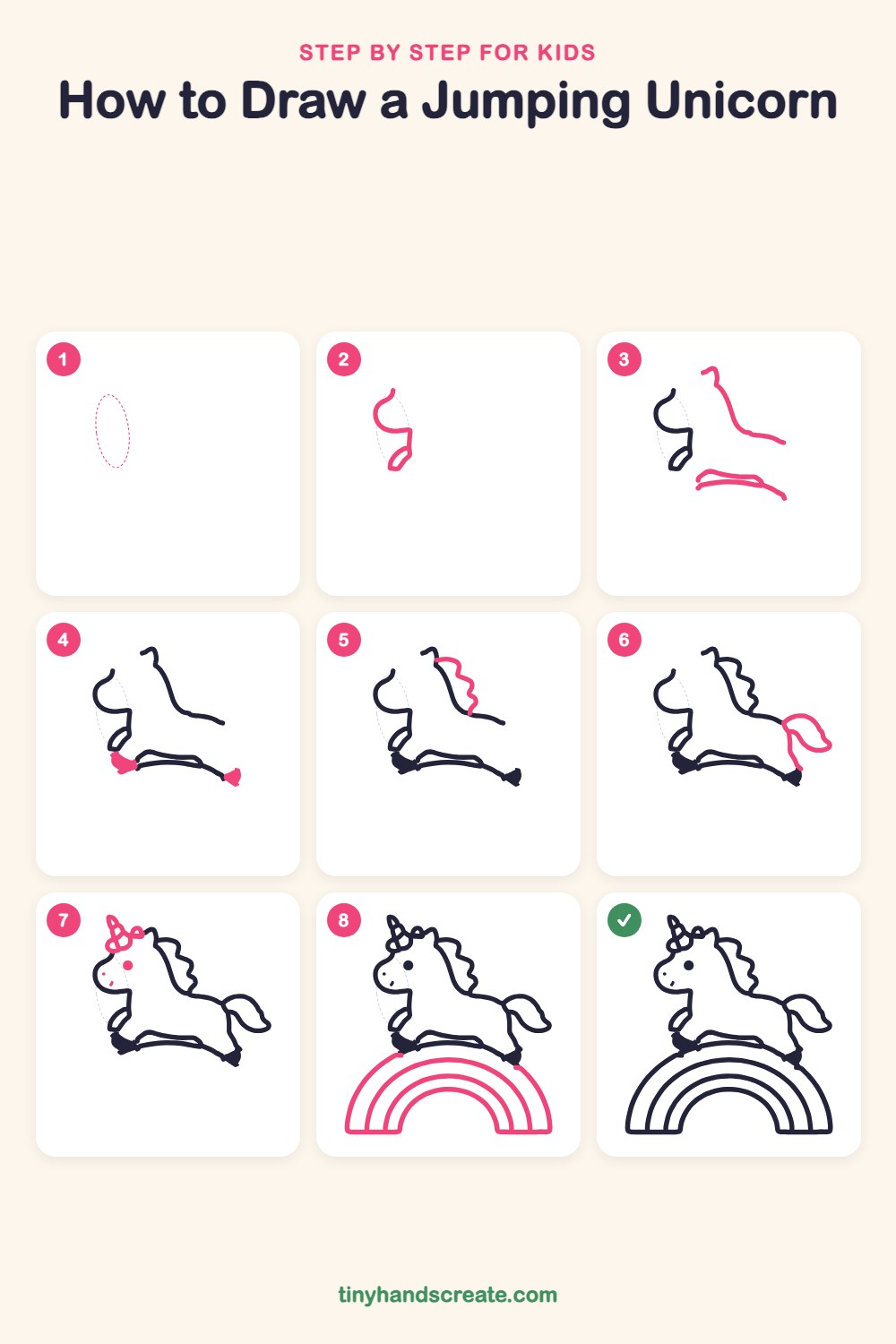 How to draw a jumping unicorn step by step for kids