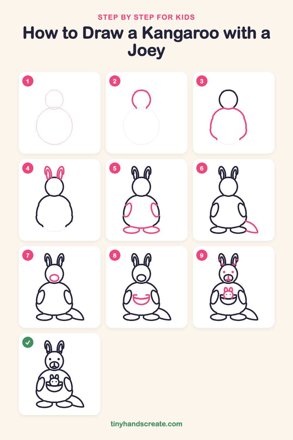 How to draw a kangaroo with a joey step by step for kids