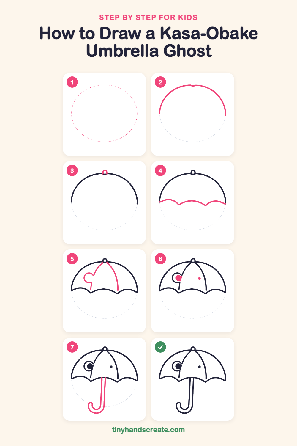 How to draw a kasa-obake umbrella ghost step by step for kids