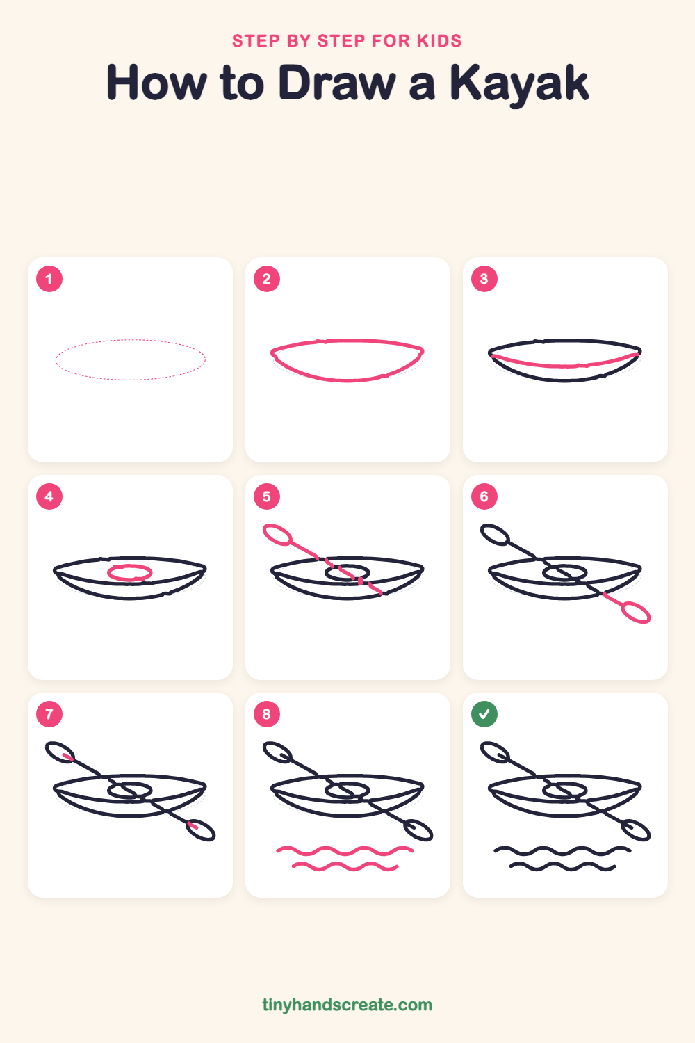 How to draw a kayak step by step for kids