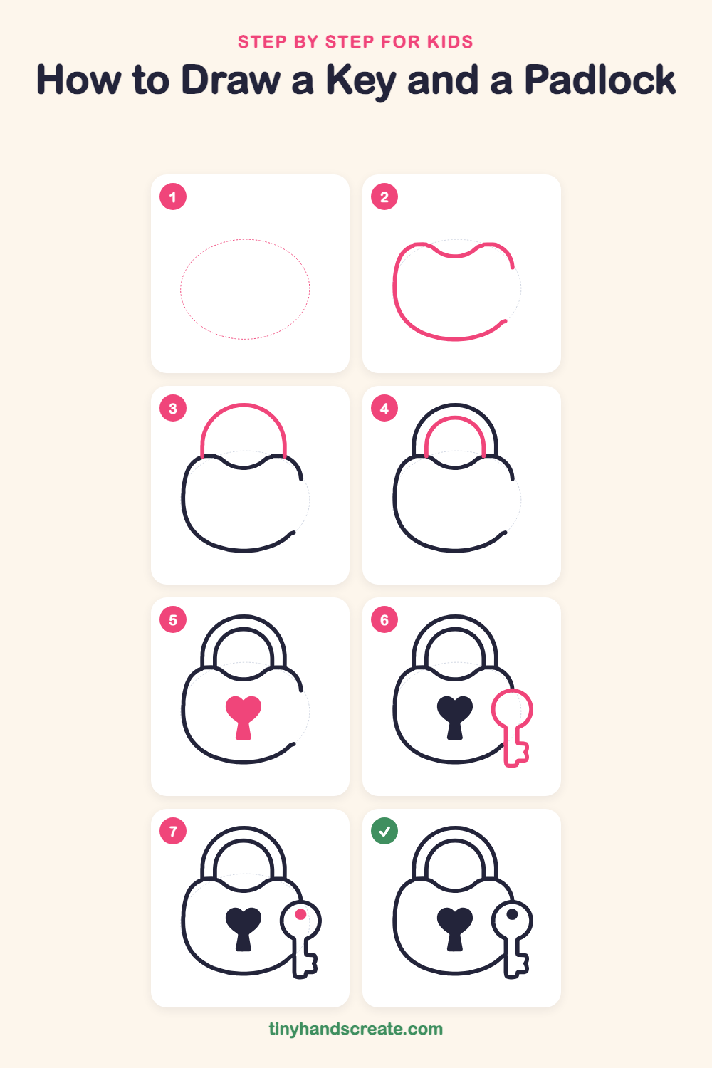 How to draw a key and a padlock step by step for kids