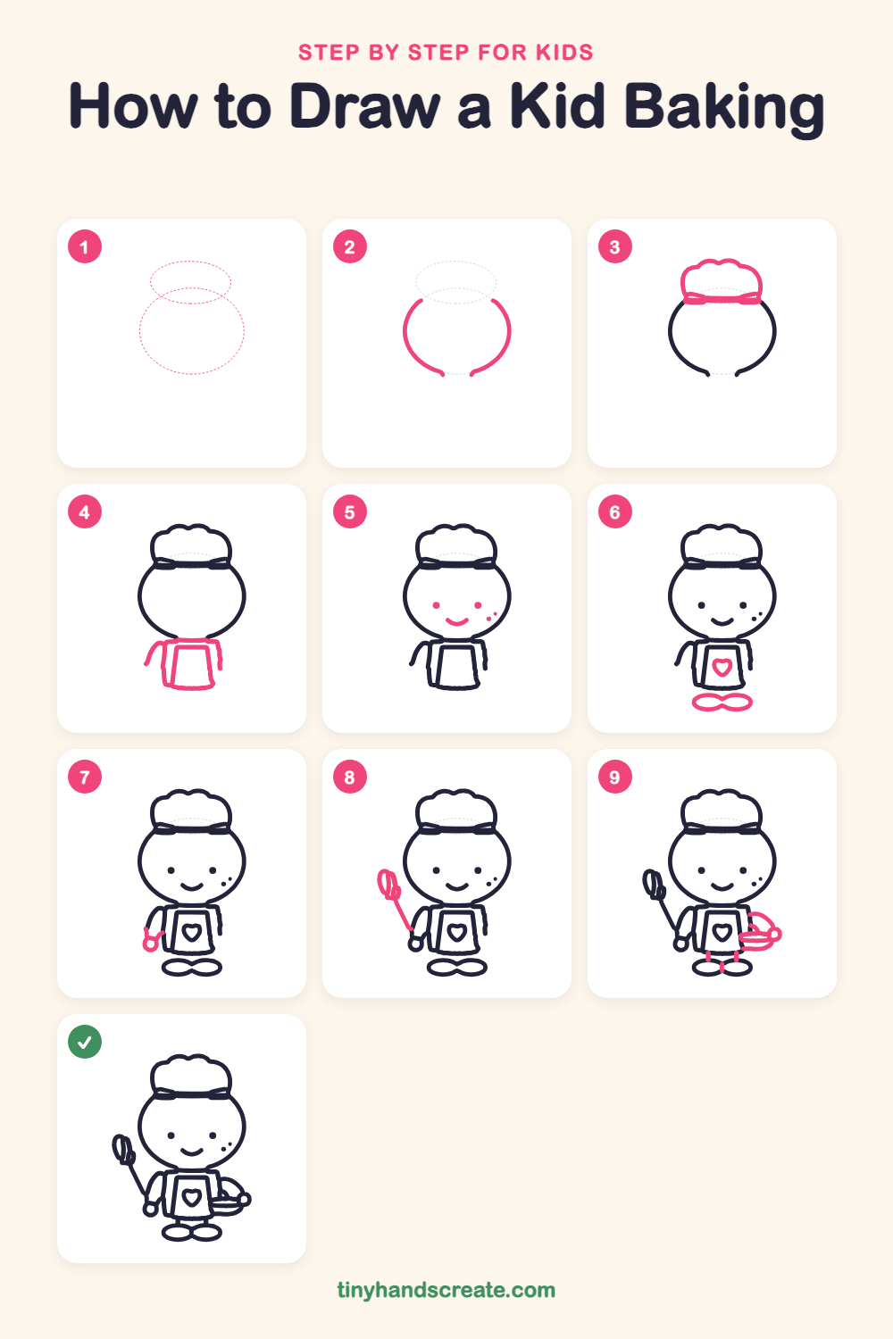 How to draw a kid baking step by step for kids
