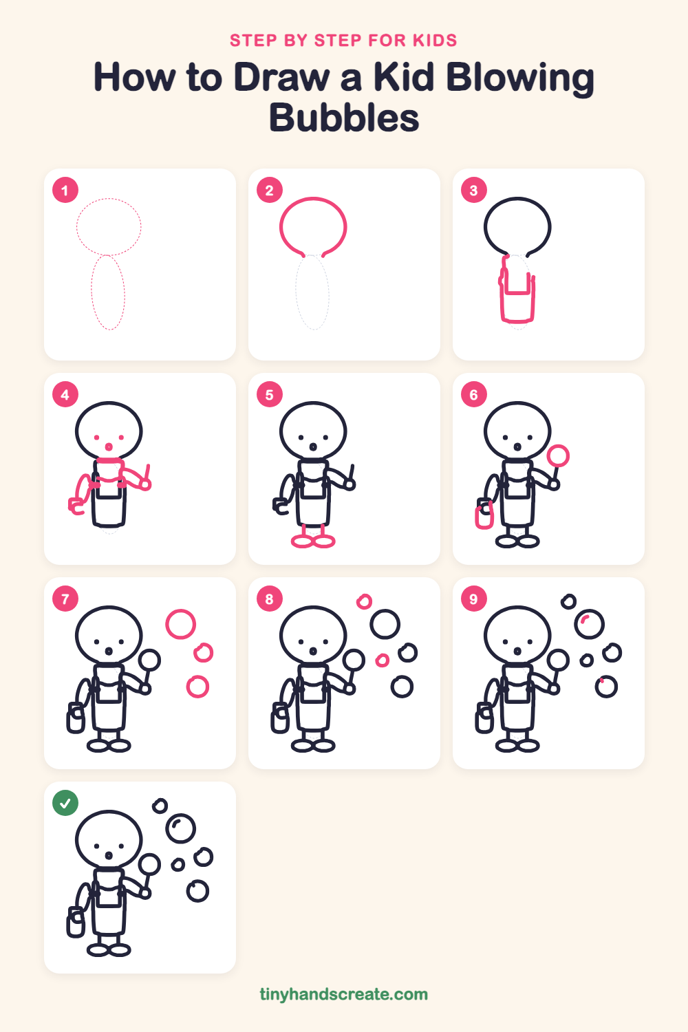 How to draw a kid blowing bubbles step by step for kids