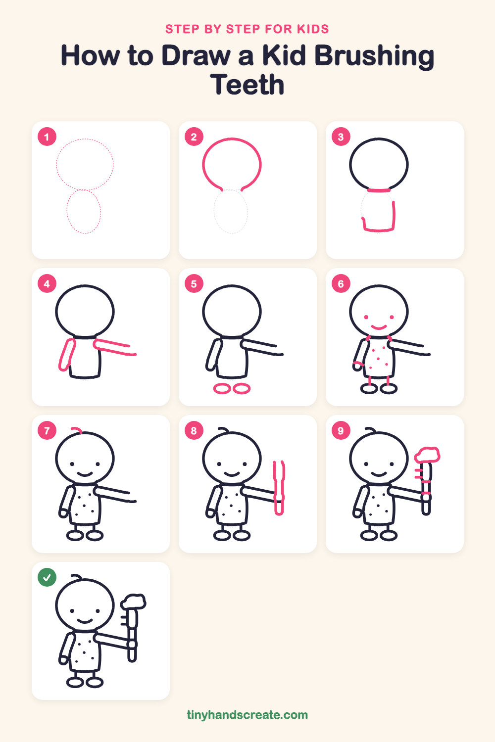 How to draw a kid brushing teeth step by step for kids
