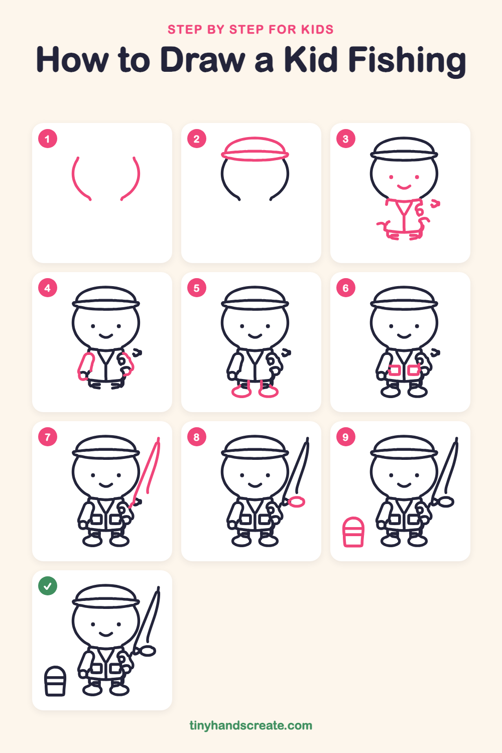 How to draw a kid fishing step by step for kids