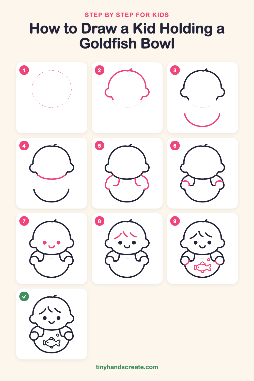How to draw a kid holding a goldfish bowl step by step for kids