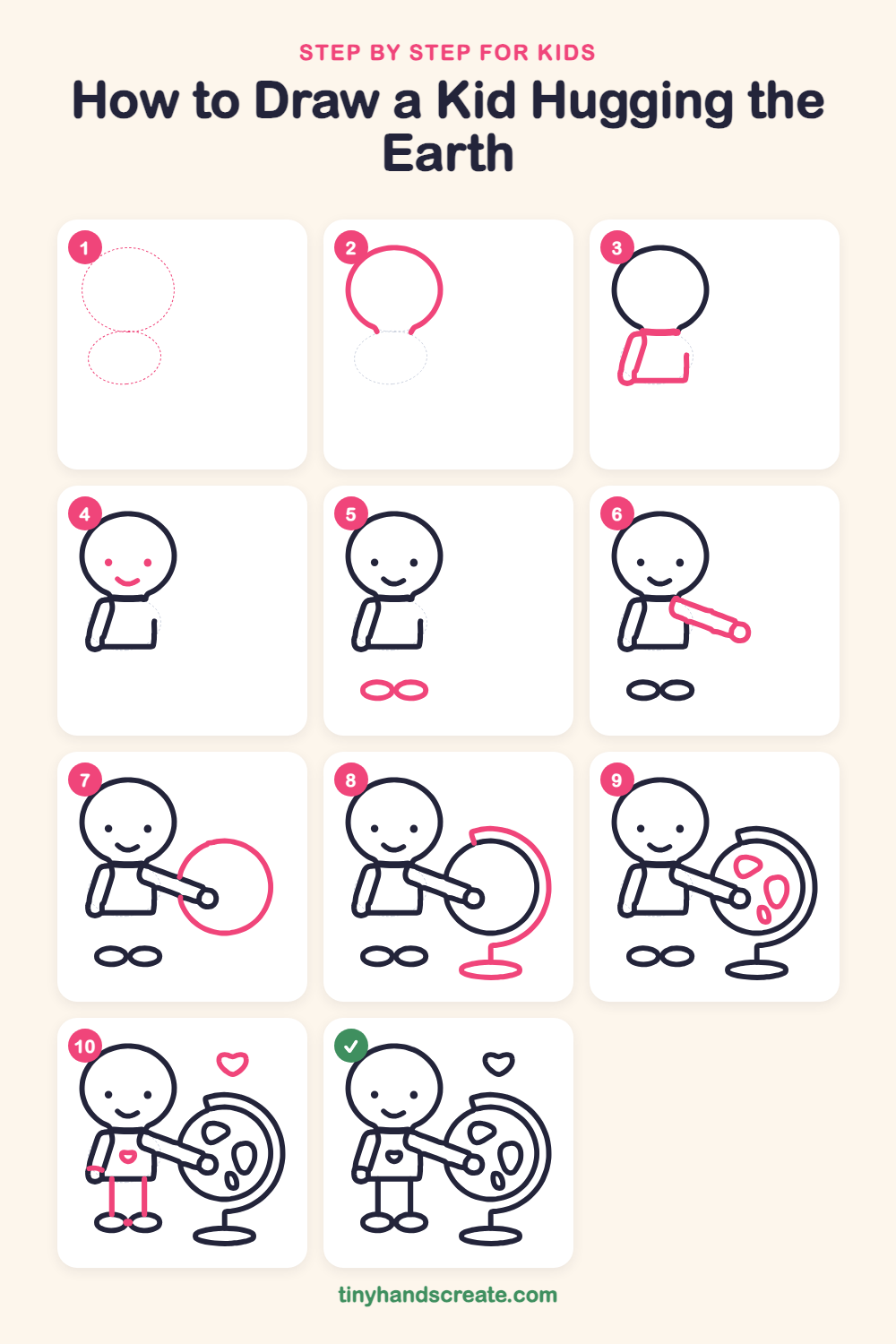 How to draw a kid hugging the Earth step by step for kids