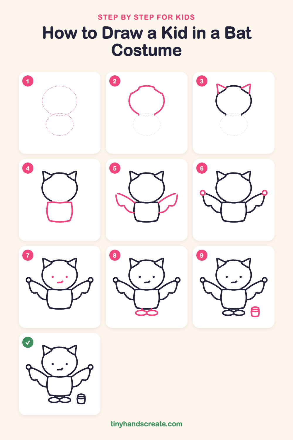 How to draw a kid in a bat costume step by step for kids