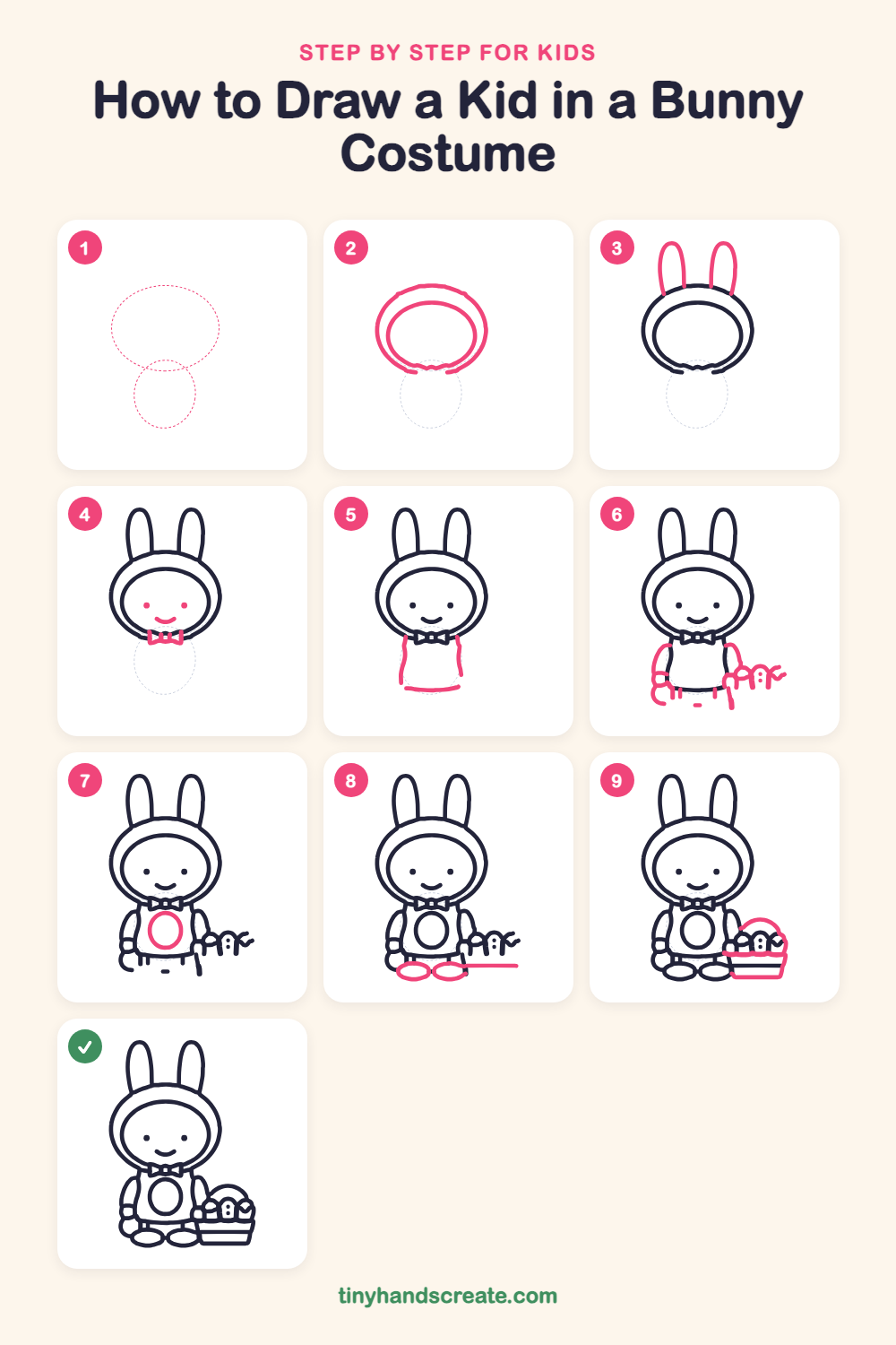 How to draw a kid in a bunny costume step by step for kids