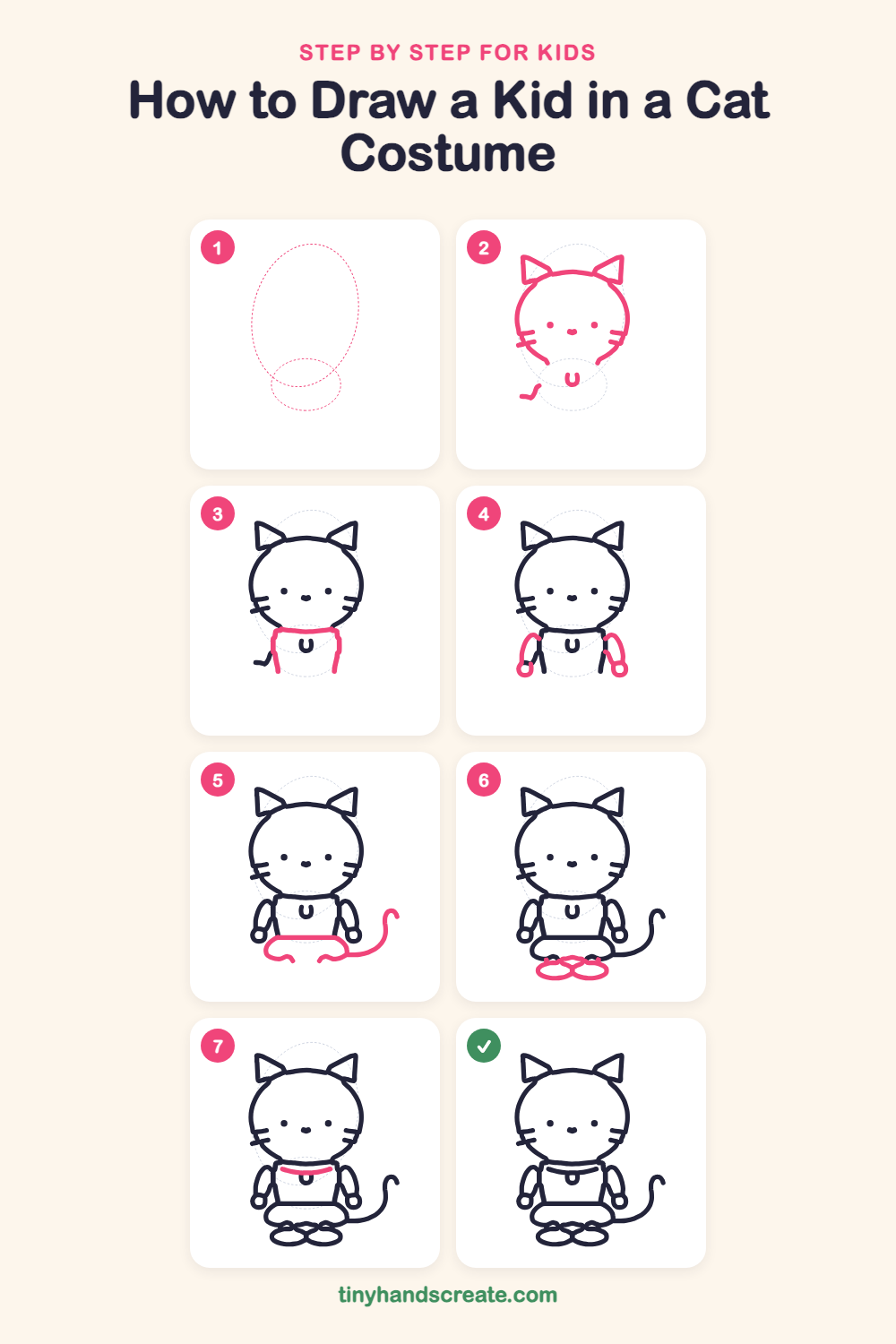 How to draw a kid in a cat costume step by step for kids