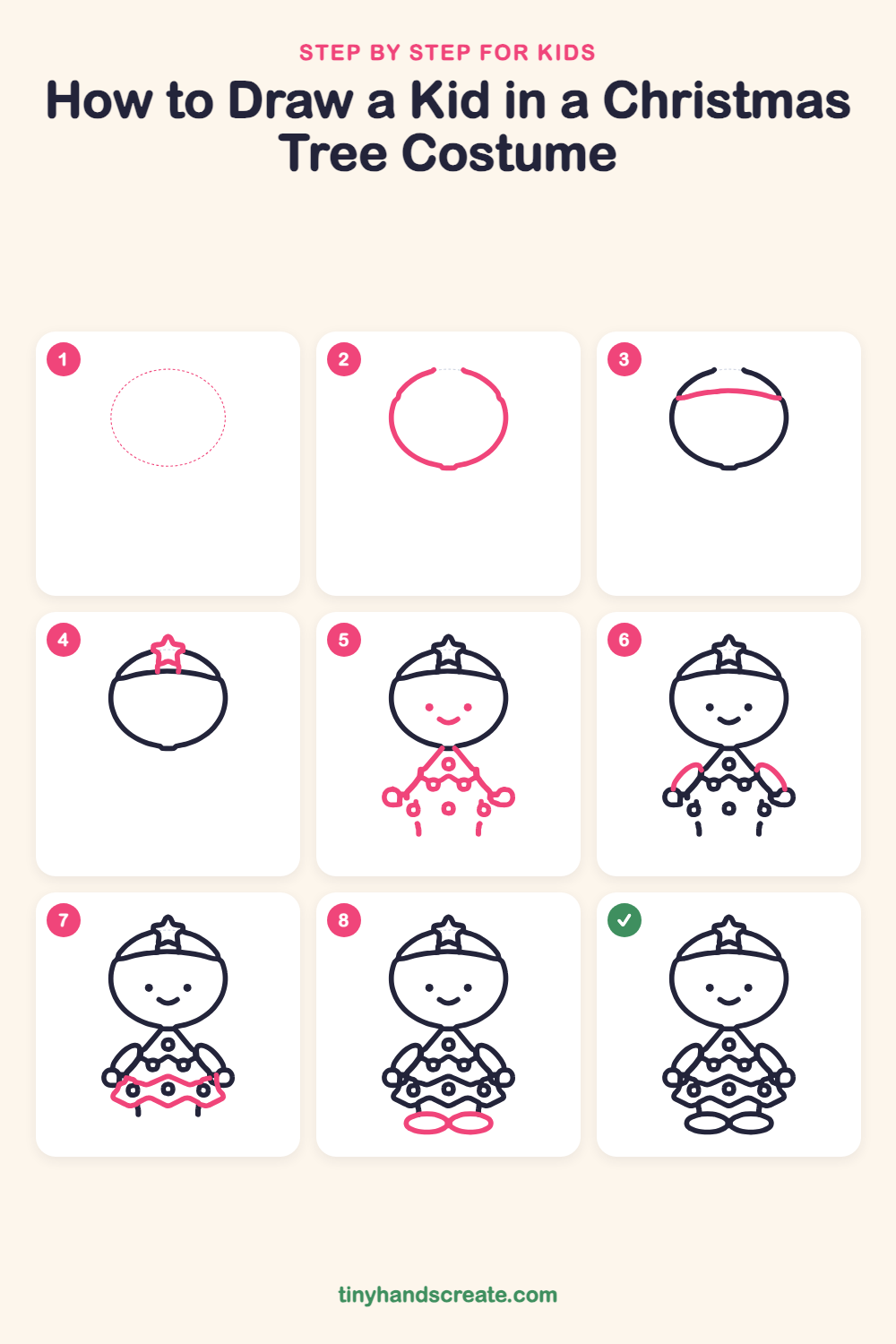 How to draw a kid in a Christmas tree costume step by step for kids