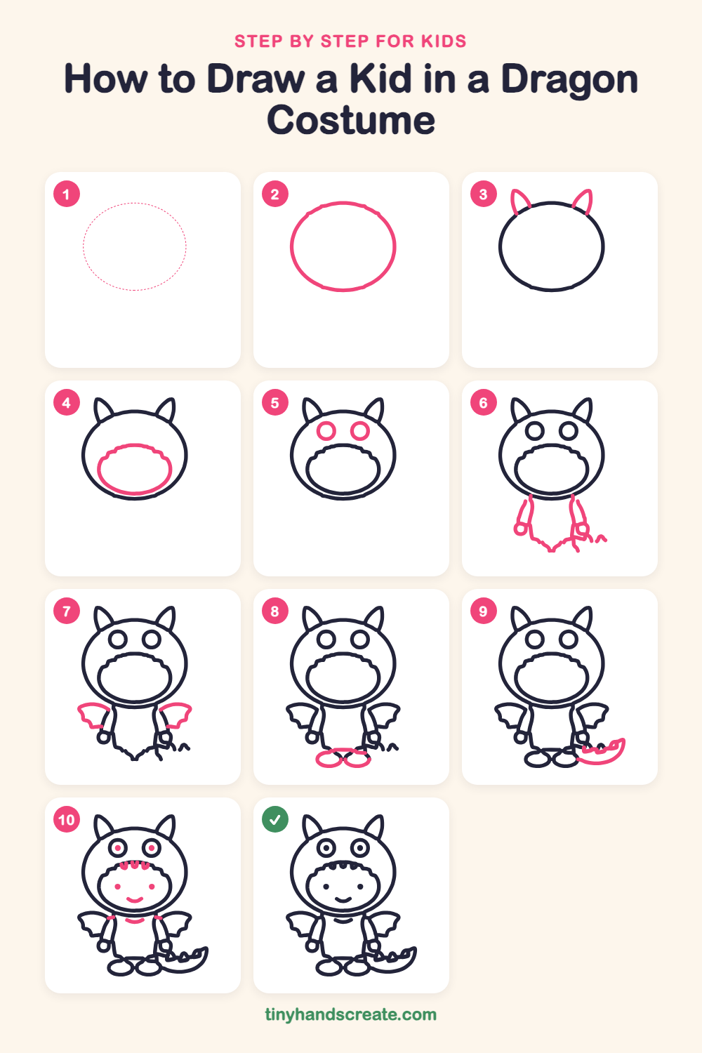 How to draw a kid in a dragon costume step by step for kids
