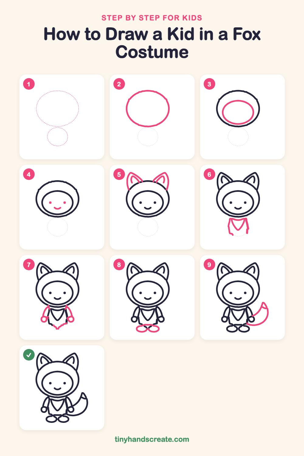 How to draw a kid in a fox costume step by step for kids