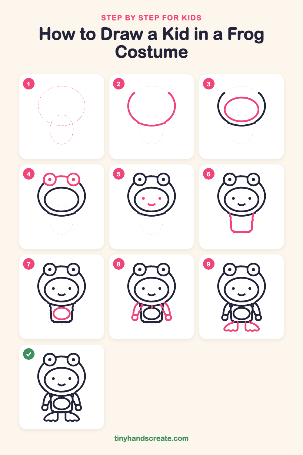 How to draw a kid in a frog costume step by step for kids