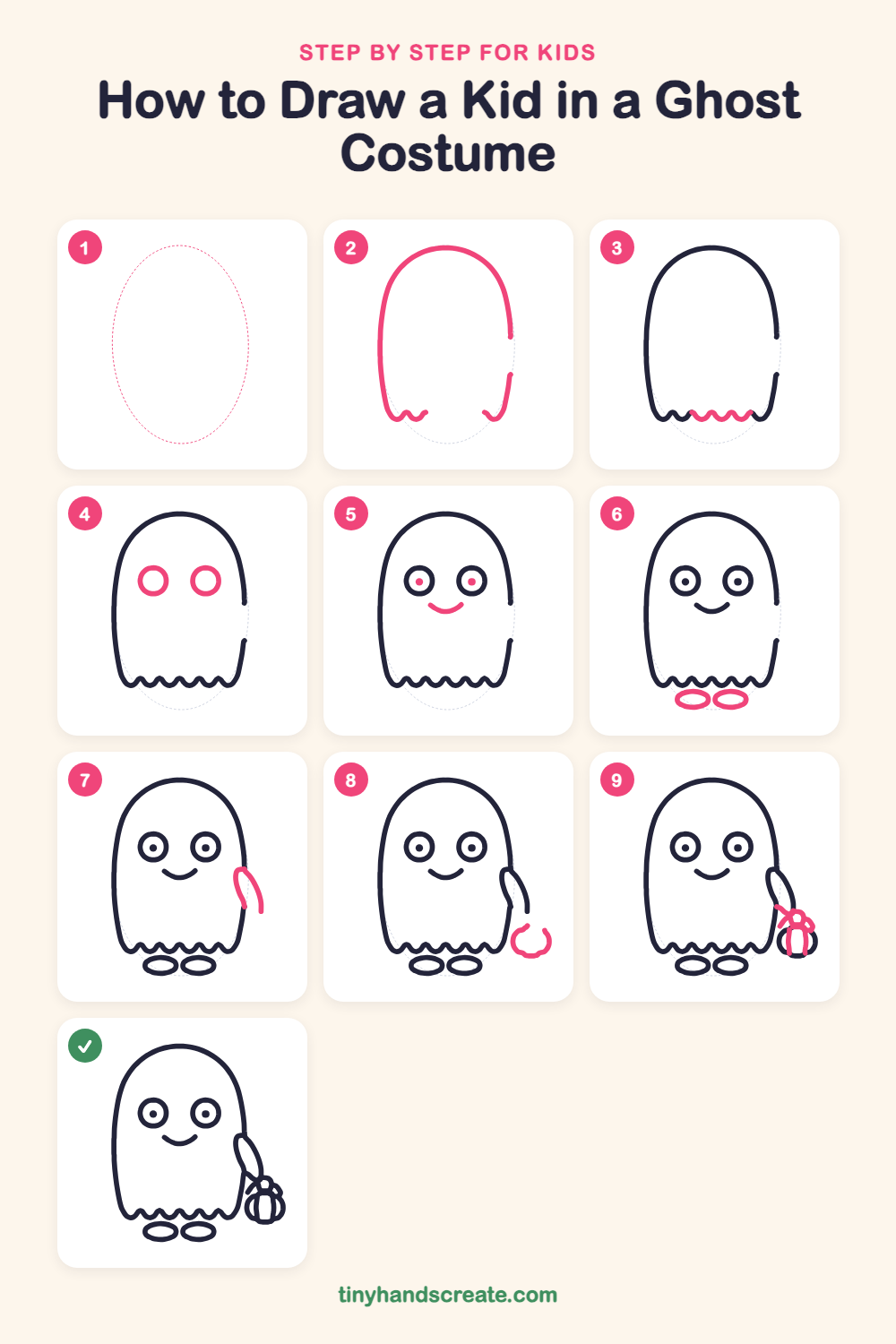 How to draw a kid in a ghost costume step by step for kids