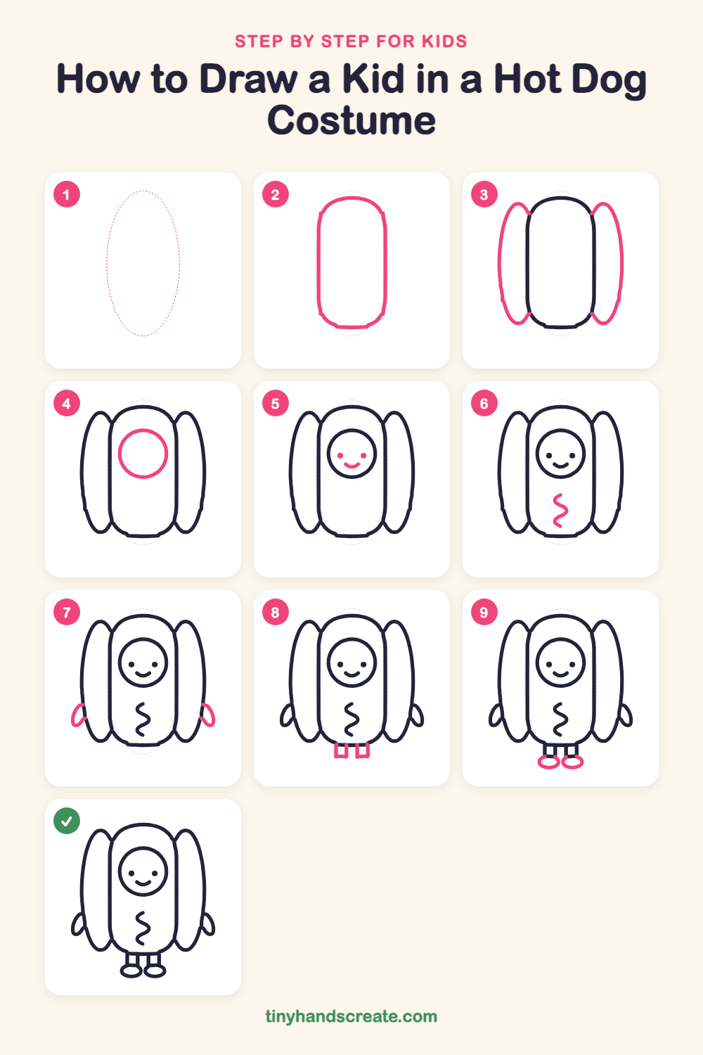 How to draw a kid in a hot dog costume step by step for kids
