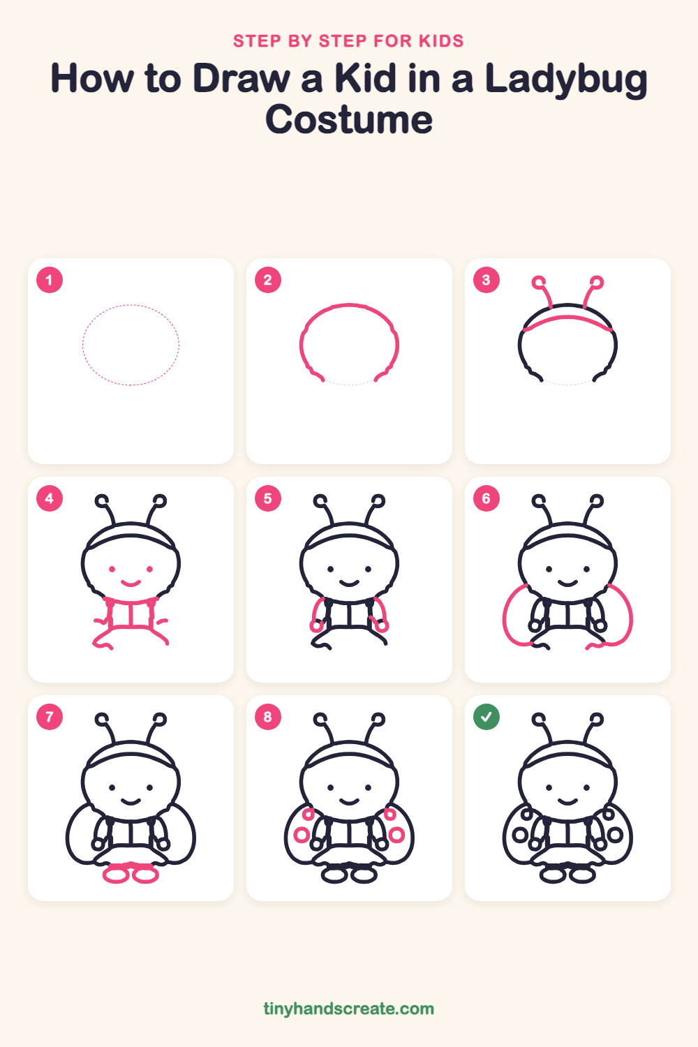 How to draw a kid in a ladybug costume step by step for kids