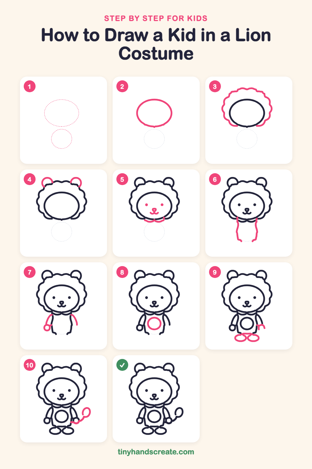 How to draw a kid in a lion costume step by step for kids
