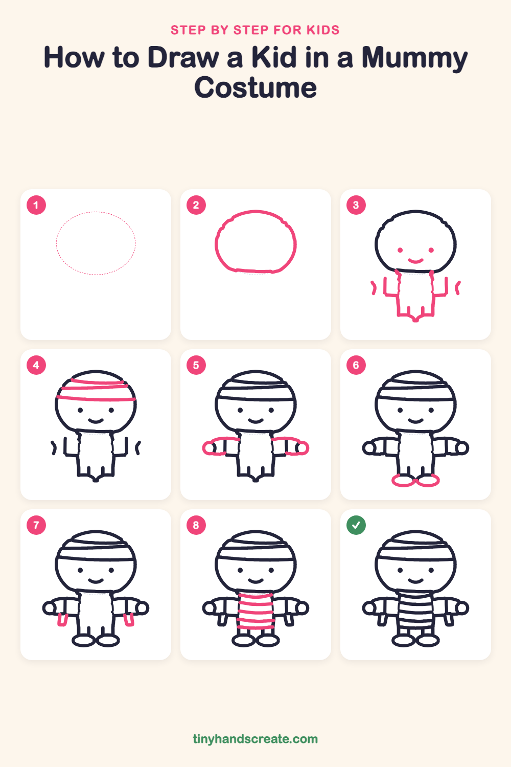 How to draw a kid in a mummy costume step by step for kids