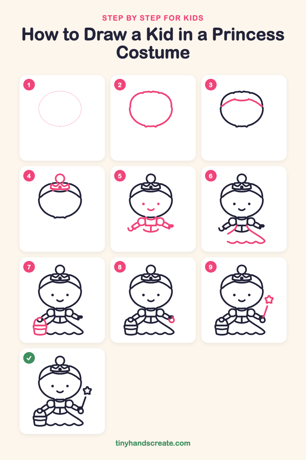 How to draw a kid in a princess costume step by step for kids