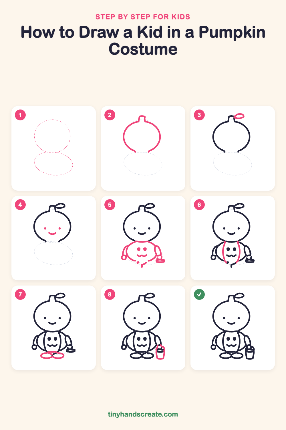 How to draw a kid in a pumpkin costume step by step for kids