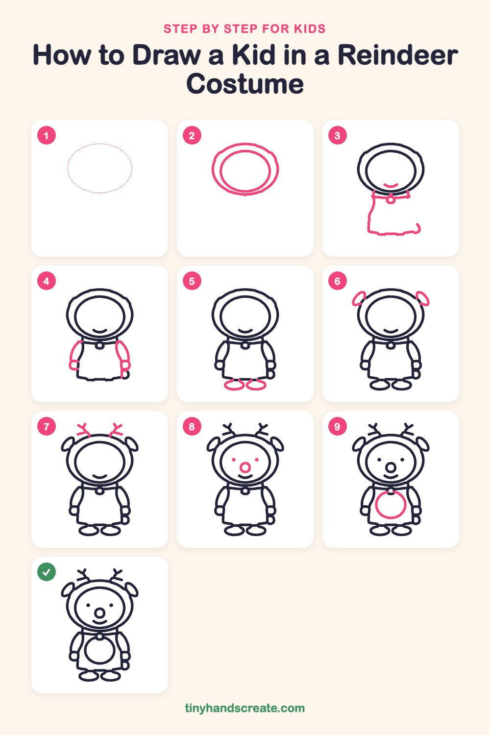 How to draw a kid in a reindeer costume step by step for kids