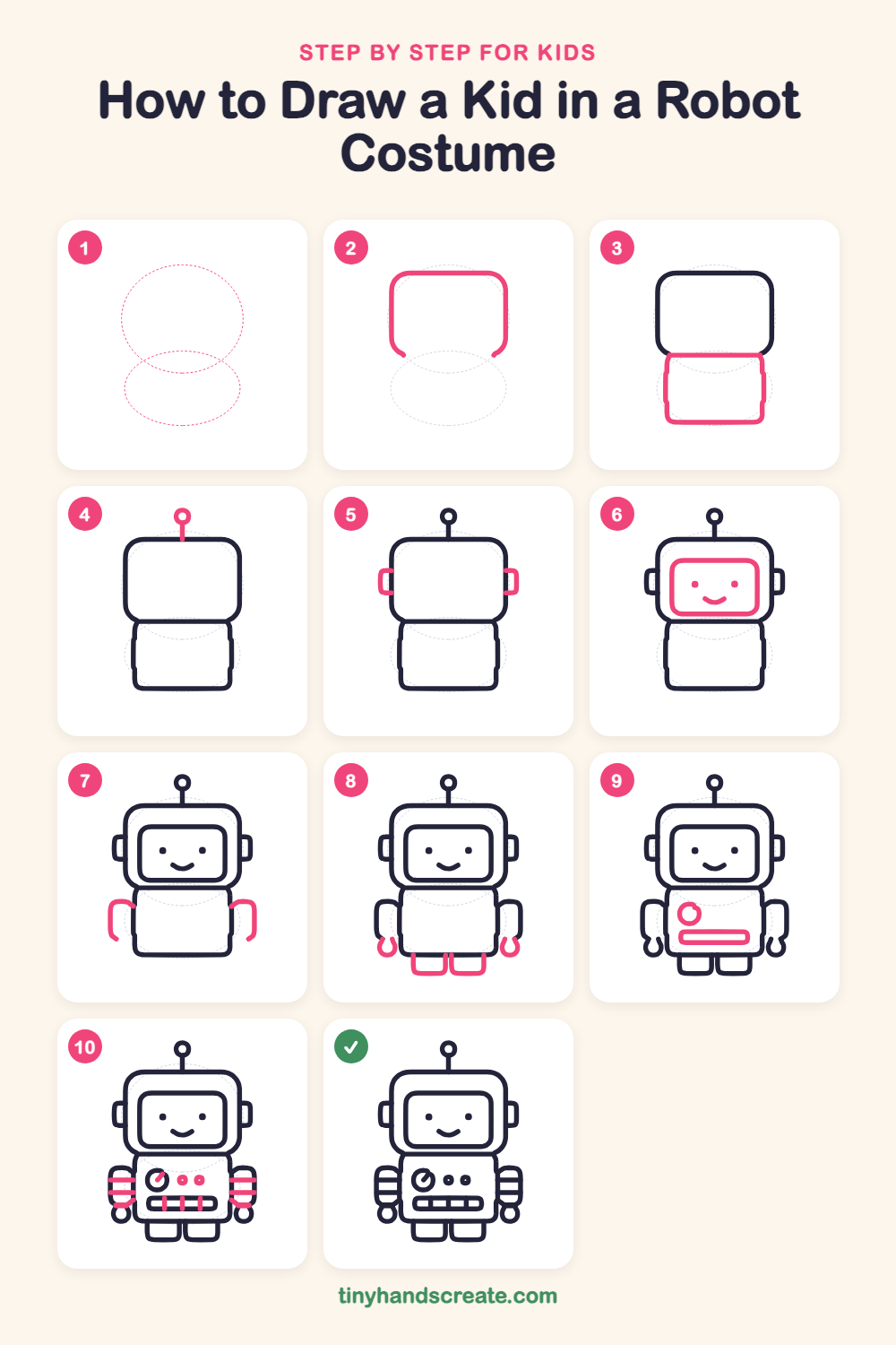 How to draw a kid in a robot costume step by step for kids