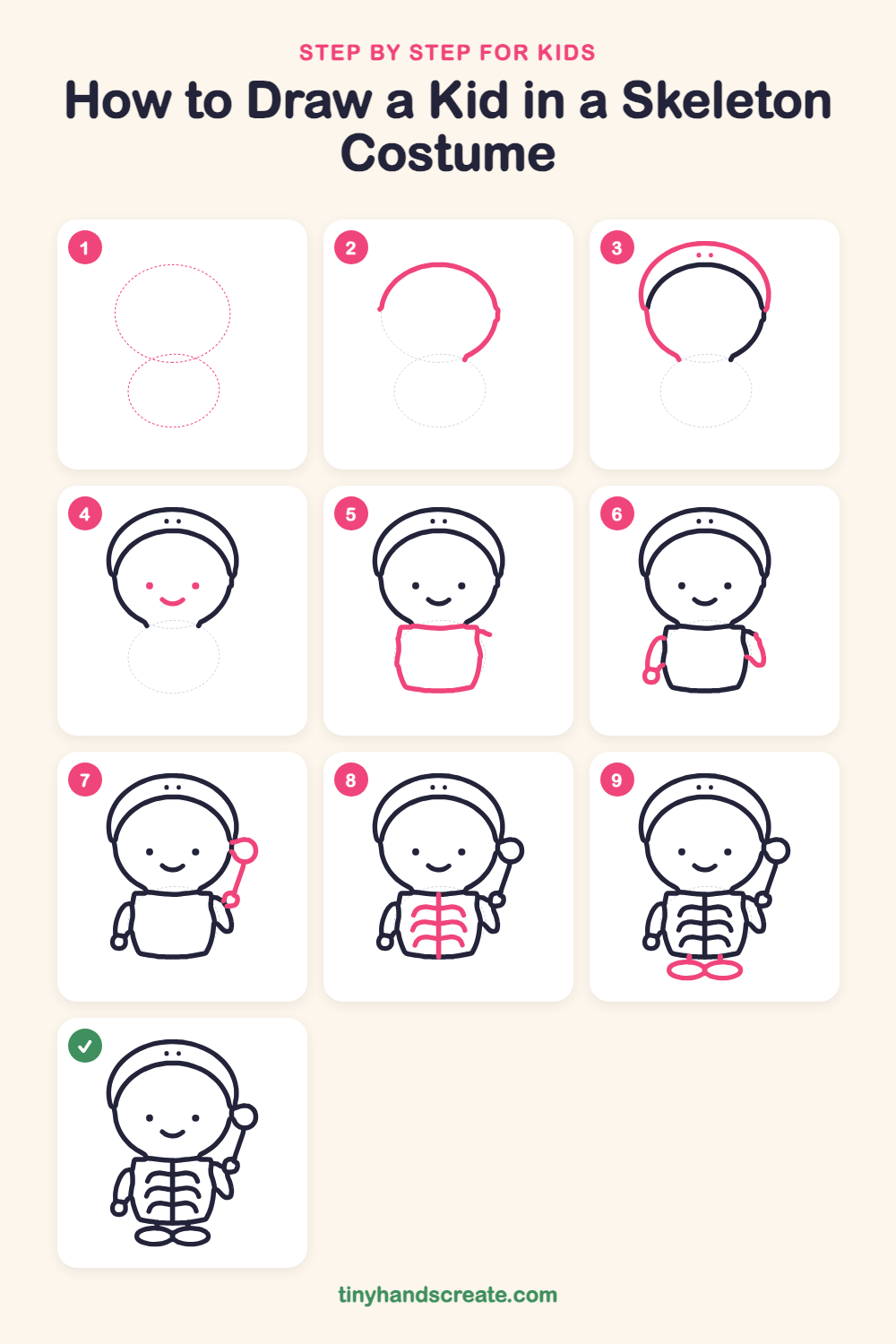 How to draw a kid in a skeleton costume step by step for kids
