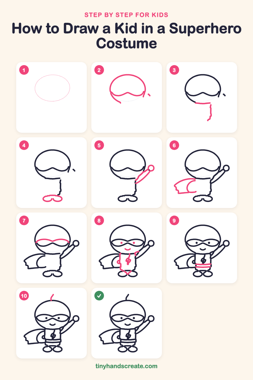 How to draw a kid in a superhero costume step by step for kids