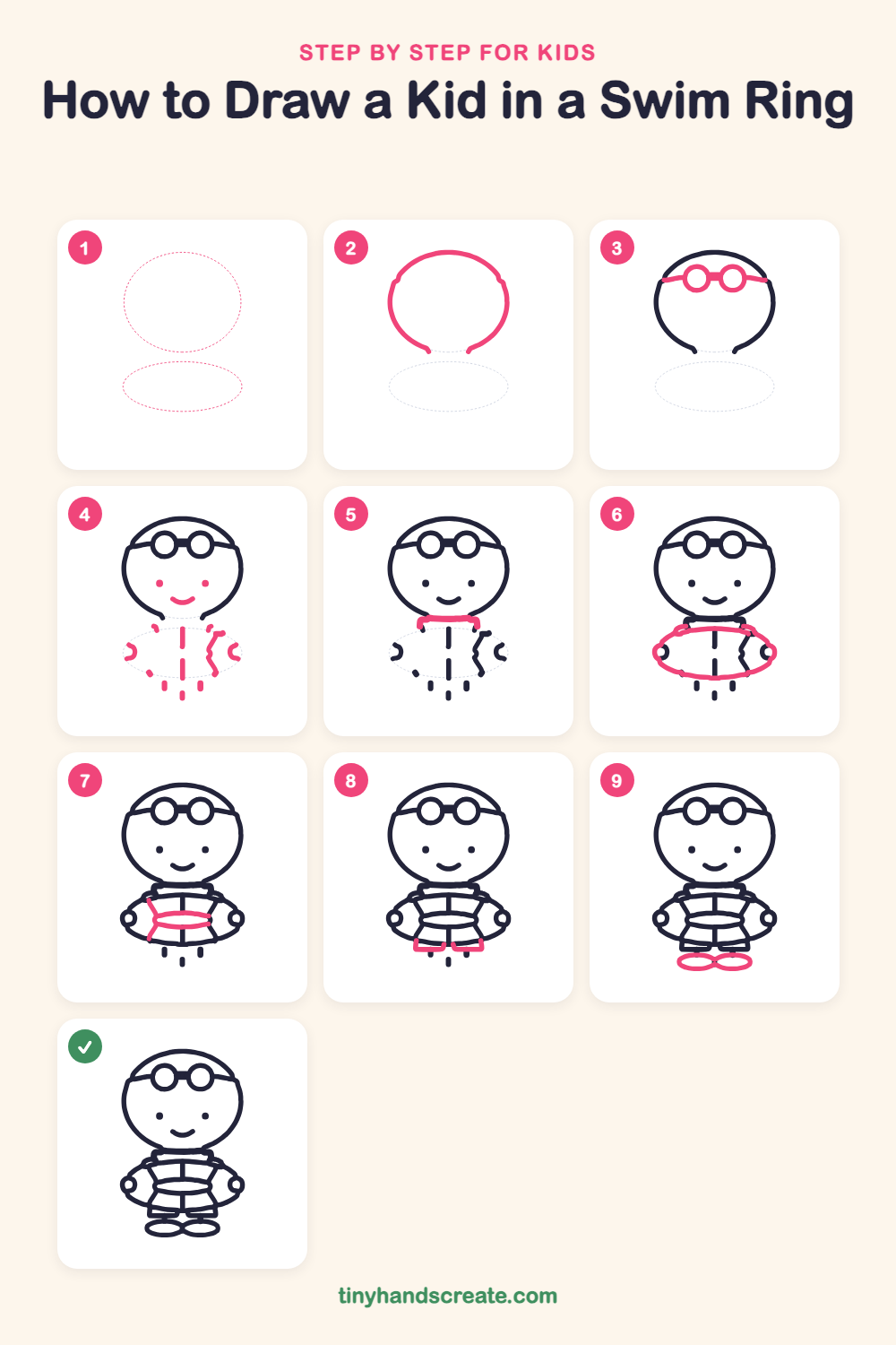 How to draw a kid in a swim ring step by step for kids