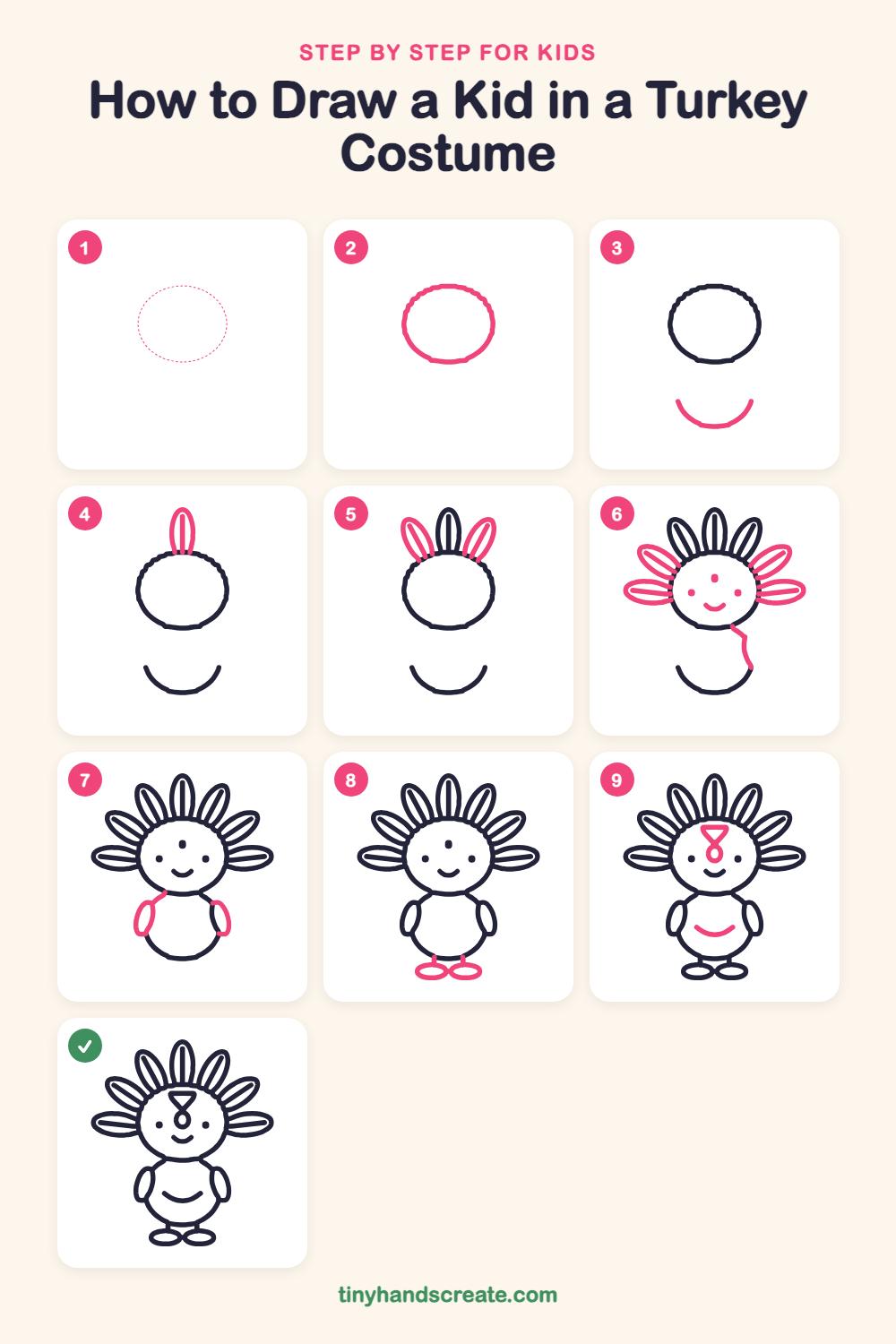 How to draw a kid in a turkey costume step by step for kids