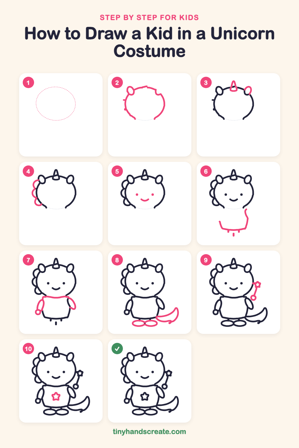 How to draw a kid in a unicorn costume step by step for kids