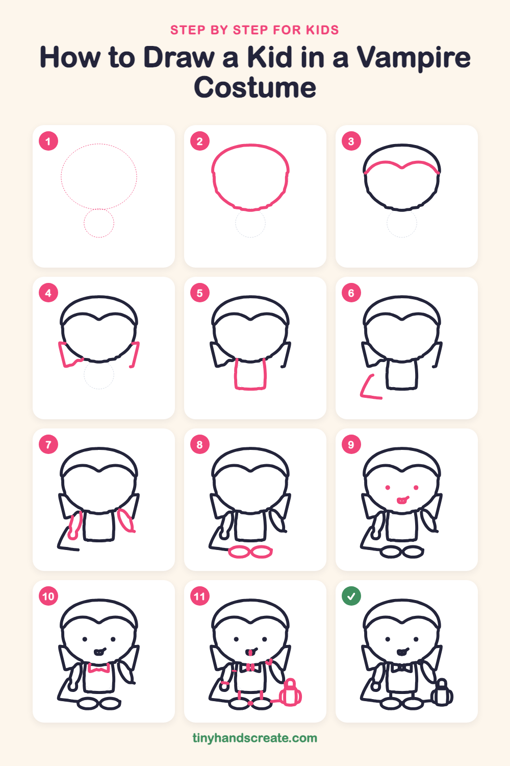 How to draw a kid in a vampire costume step by step for kids