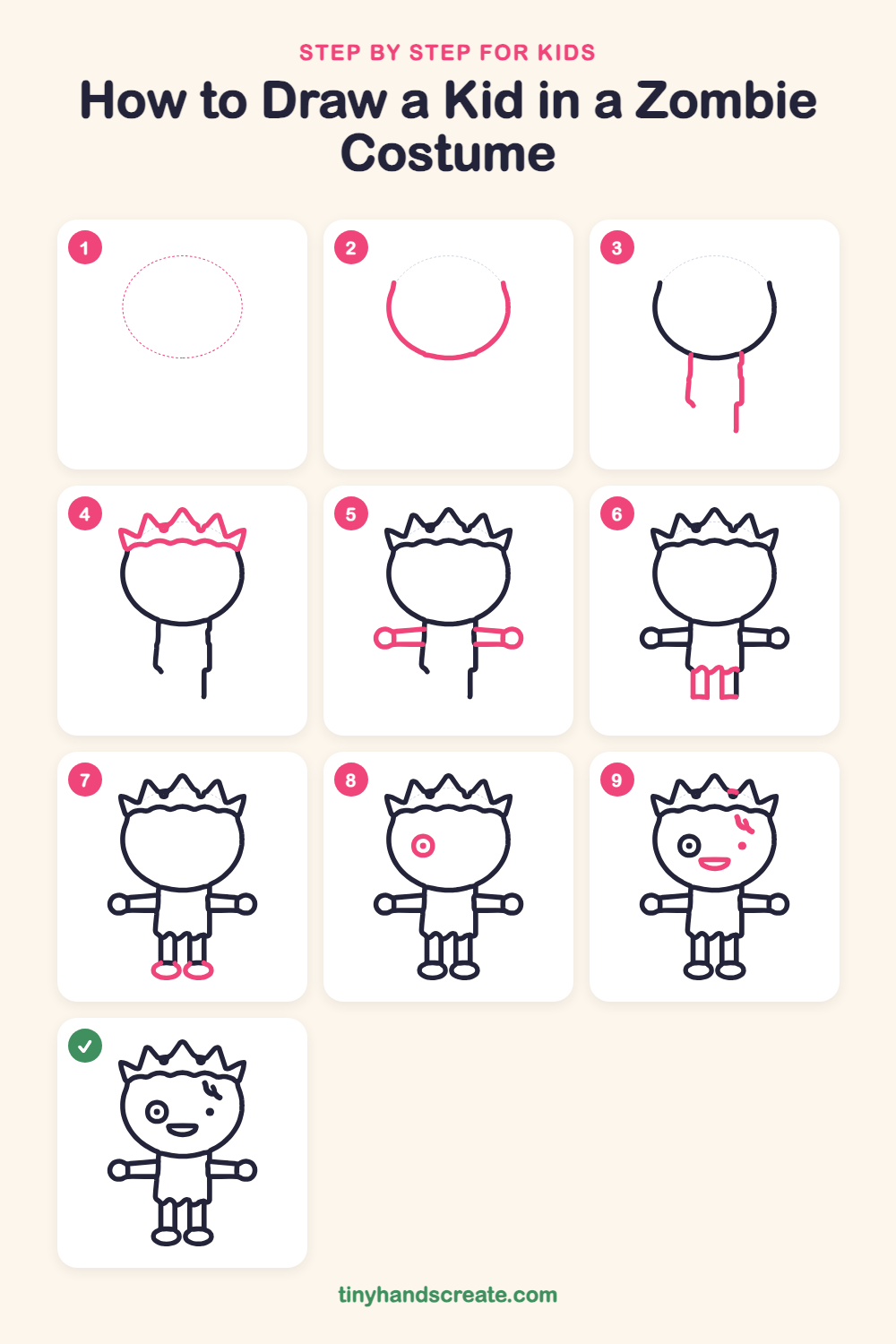 How to draw a kid in a zombie costume step by step for kids