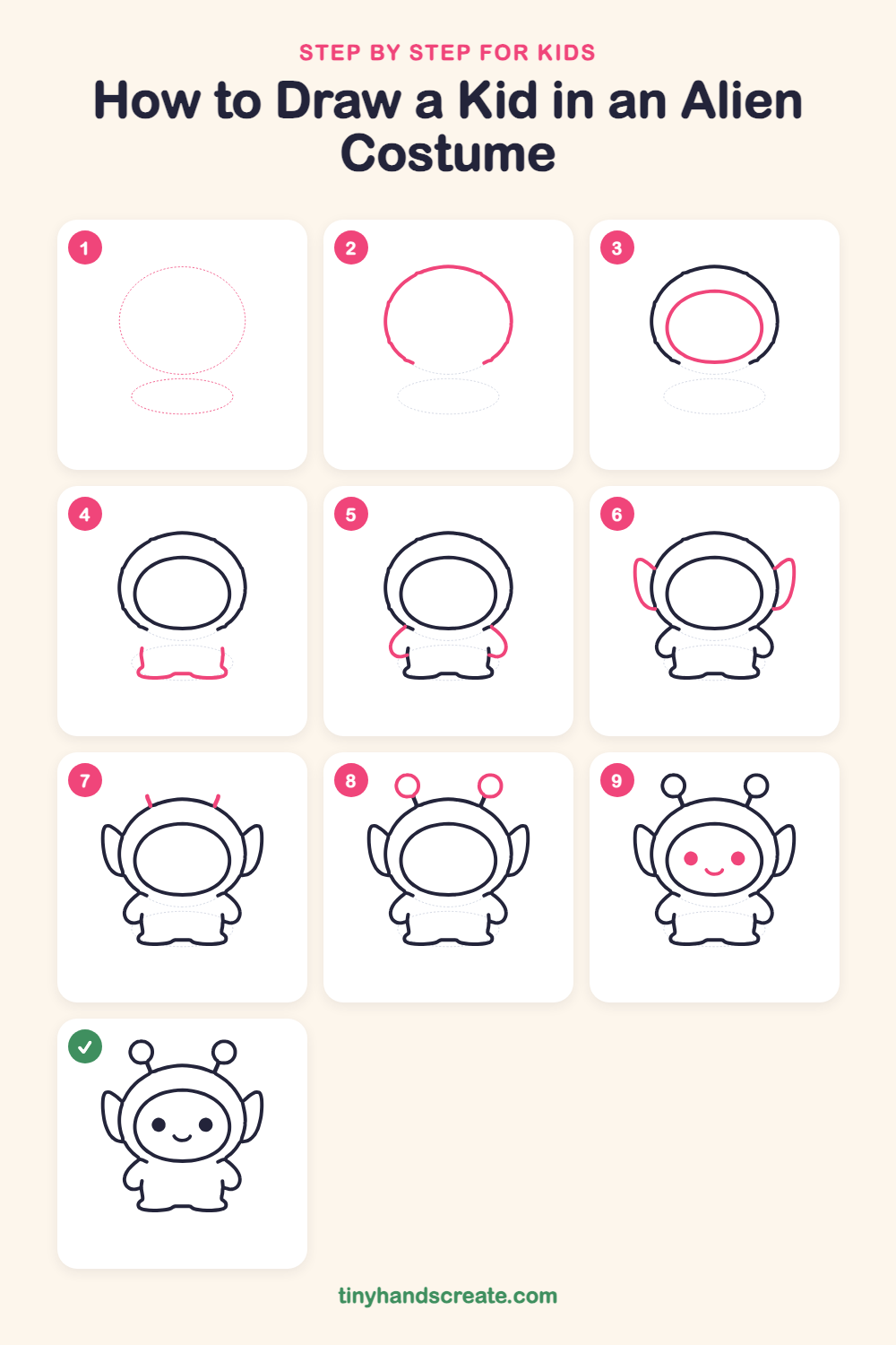 How to draw a kid in an alien costume step by step for kids