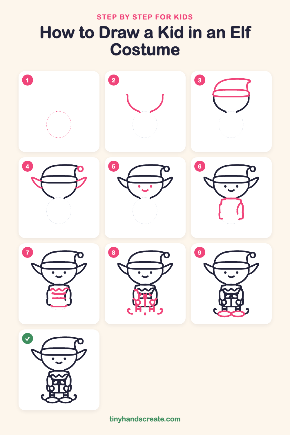How to draw a kid in an elf costume step by step for kids