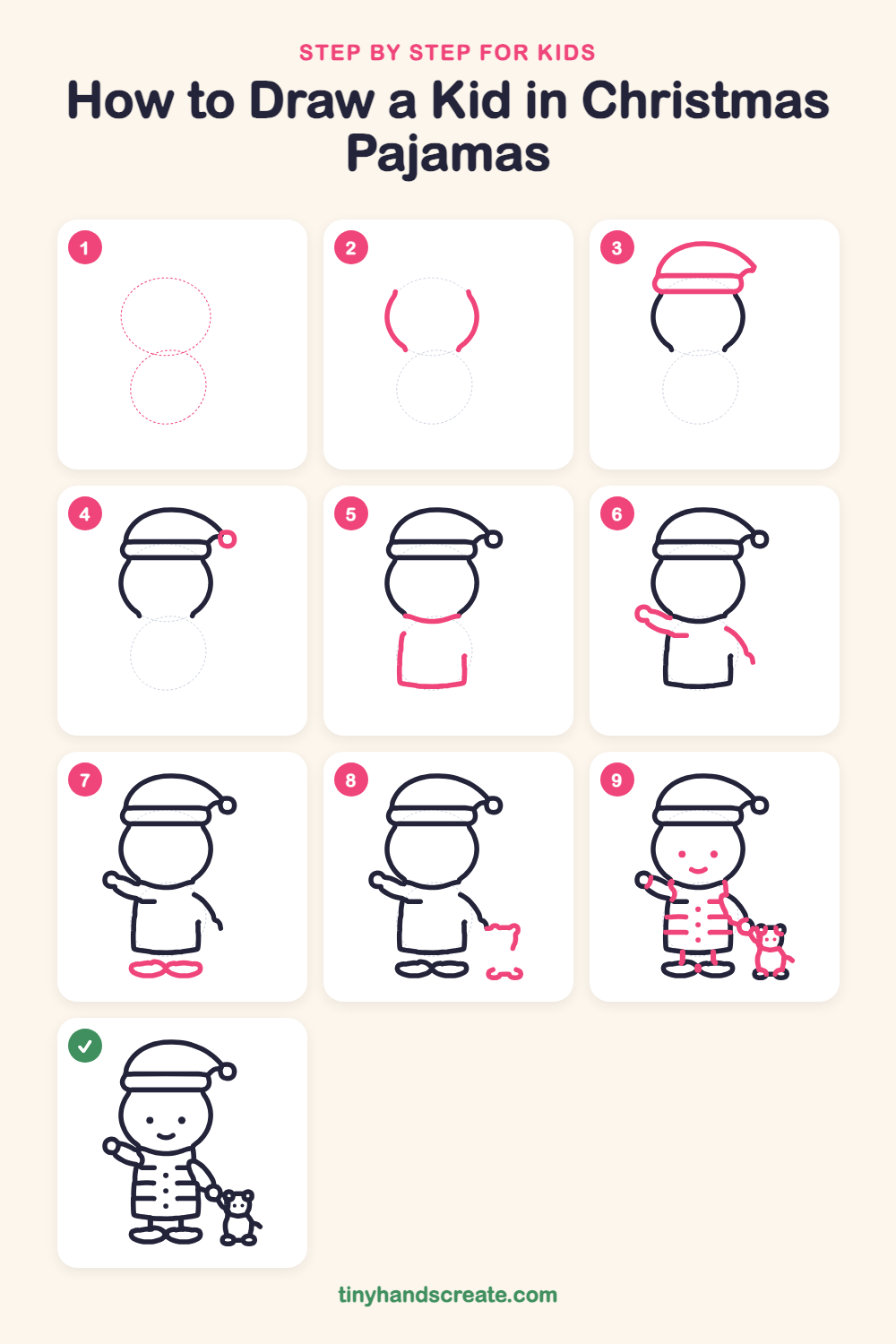 How to draw a kid in Christmas pajamas step by step for kids
