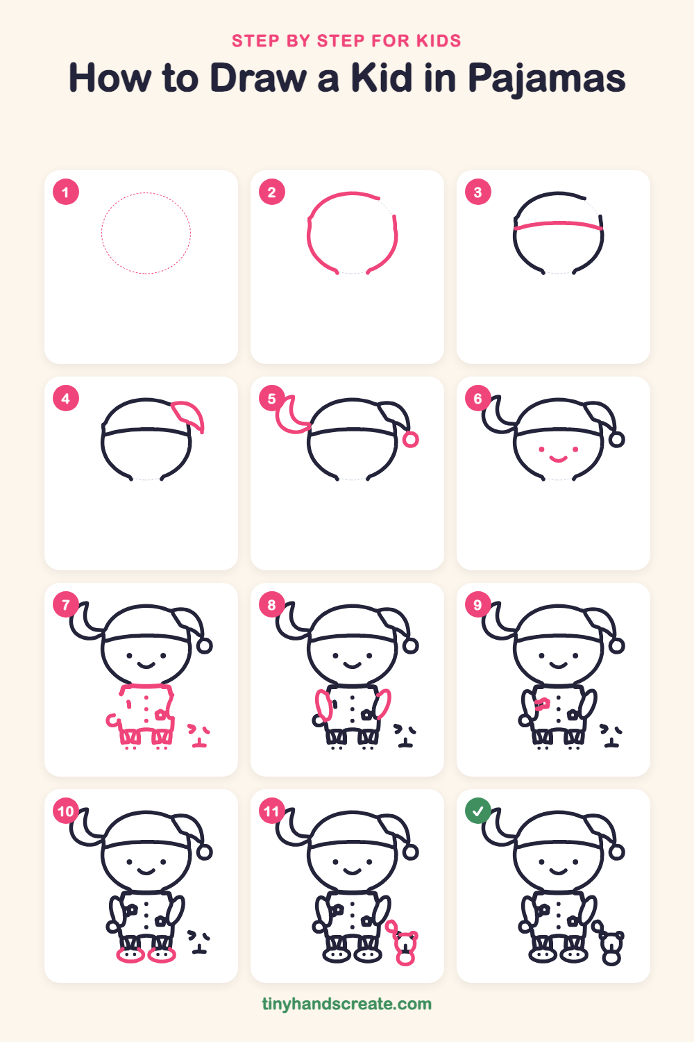 How to draw a kid in pajamas step by step for kids