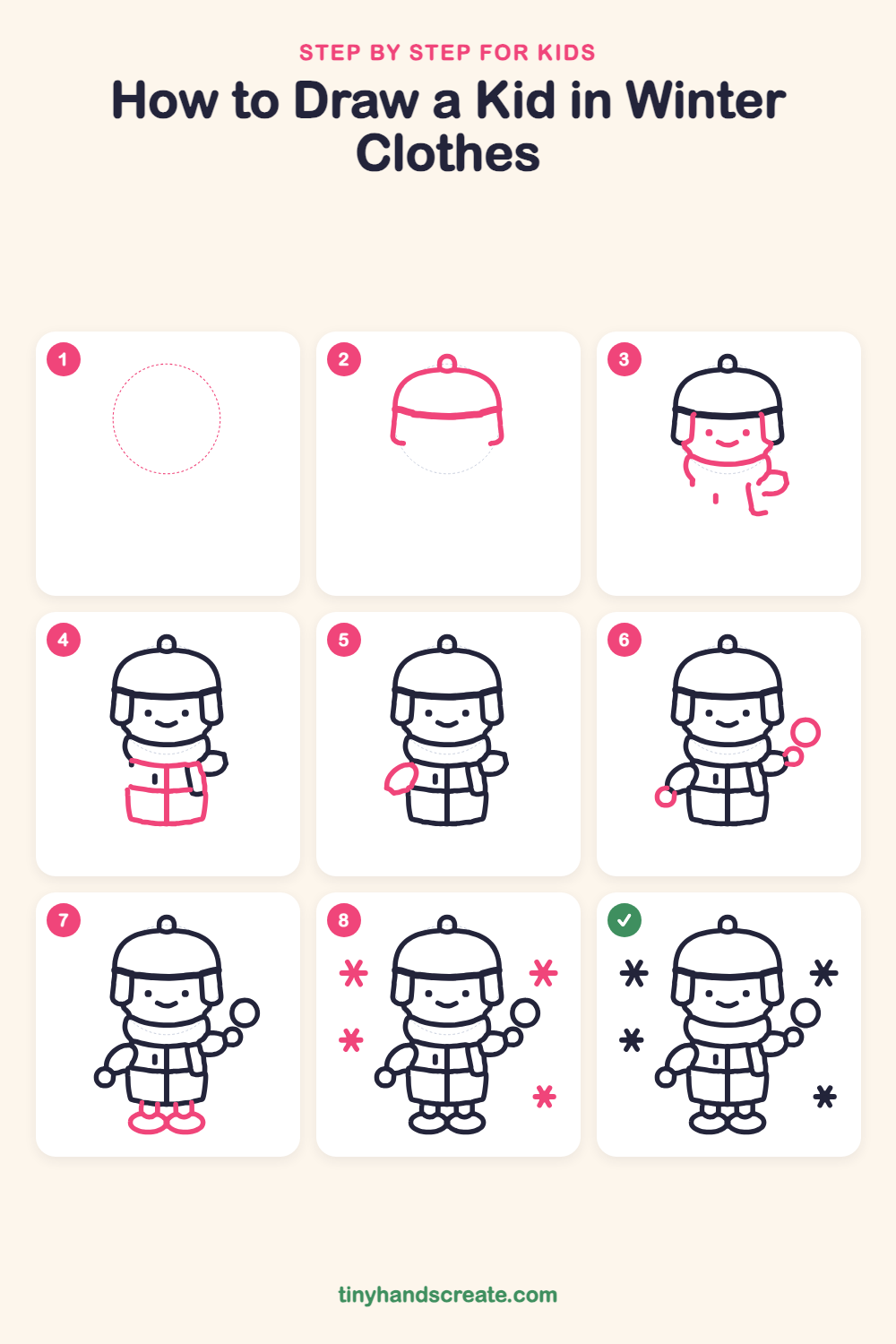 How to draw a kid in winter clothes step by step for kids
